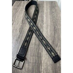 Guitar Strap Fashion Belt Women's XL 42in Black and Khaki Woven Fabric Boho